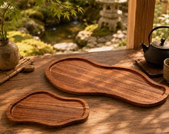Japanisches Serviertablett aus Holz, Teetablett aus Akazienholz, Japandi-Dekor, Zen-Tablett für den Couchtisch, Servierplatte für Desserts, Snacks und Obst