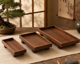 Plateau japonais en bois, plateau de cuisine pour décoration d'intérieur, organiseur Japandi, présentoir wabi sabi, décoration de table basse rustique
