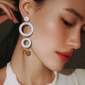 PATH Earrings | Ivory Statement Earrings | Modern Geometric Jewelry | Handmade Polymer Clay Earrings