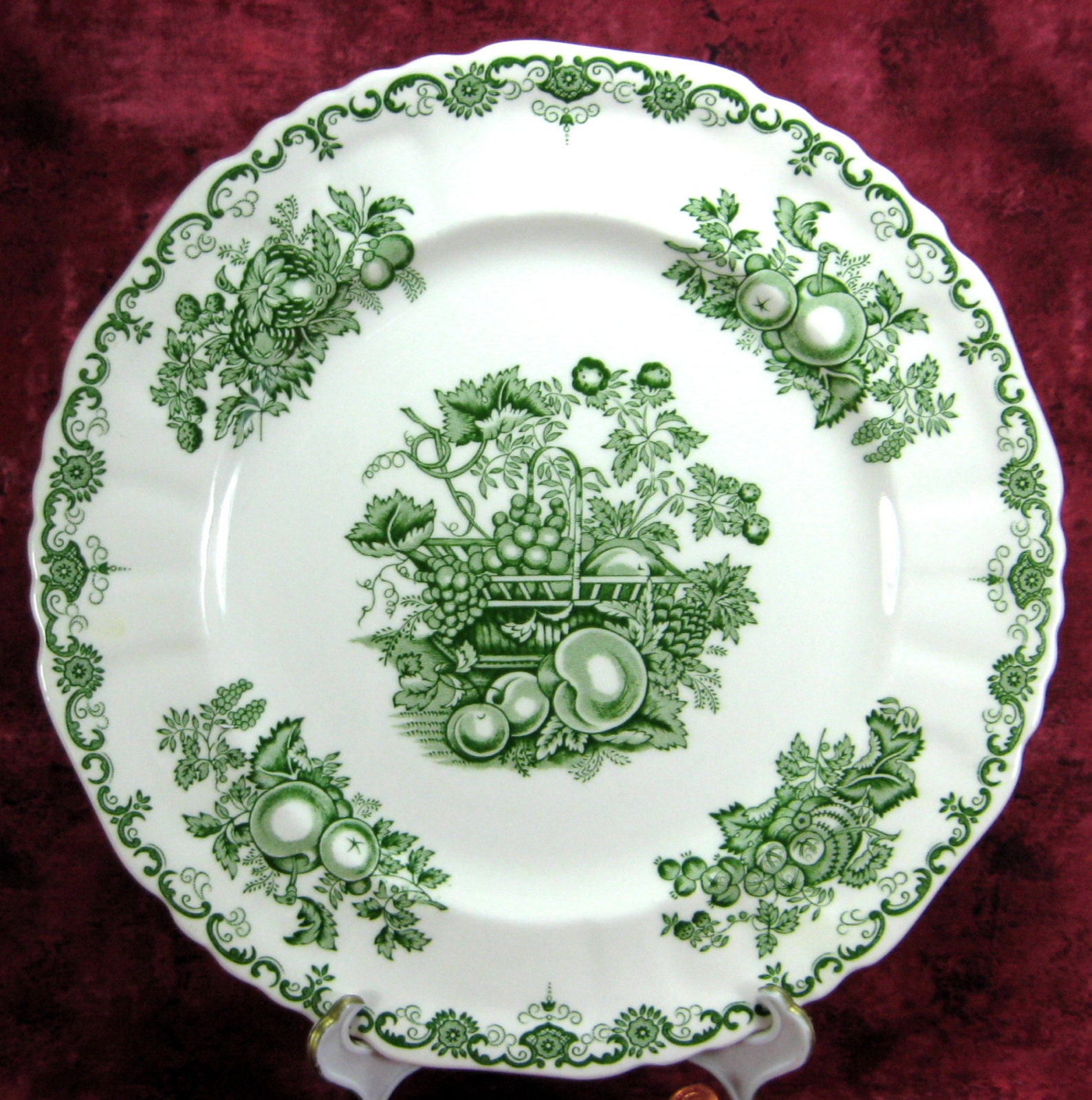 Masons Ironstone Green Transferware Fruit Basket Dinner Plate Etsy