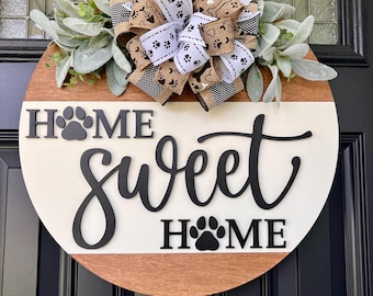 Home Sweet Home Door Hanger | Birchwood Paw Print Pet Decor Sign