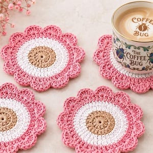 Patrón PDF de posavasos de ganchillo con diseño floral / Posavasos de margaritas, mantel individual floral, protector de ollas y platos / Descarga digital