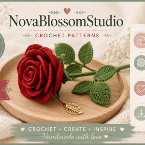 Crochet Rose Pattern PDF, Realistic Flower Crochet Tutorial, Easy DIY Rose, Digital Download, Beginner Friendly