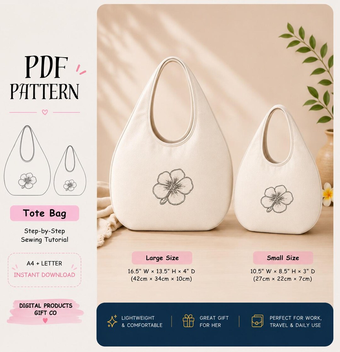Tote Bag Sewing Pattern | Large & Small Sizes, Beginner Tutorial (PDF ...