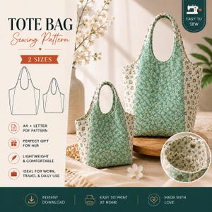Clydebank Tote Bag Sewing Pattern PDF | 2 Sizes | DIY Shoulder Bag Pattern | Printable A4 & Letter | Beginner Sewing | Instant Download