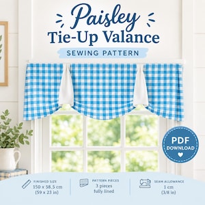Paisley Tie-Up Valance Sewing Pattern PDF, Easy DIY Window Treatment, Kitchen Curtain Valance, Farmhouse Cottagecore, Instant Download