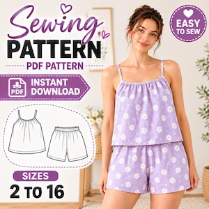 Girls summer outfit sewing pattern PDF| kids shorts set pattern| sleevess Top & Elastic waist shorts | Sizes 2-16 Digital Download
