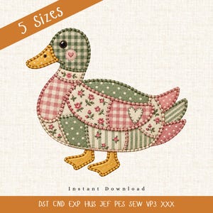 Patchwork Mallard Duck Applique Embroidery Design, Faux Yarn Quilt Style Duck Embroidery Machine File,  Applique Pattern Sewing Digital File