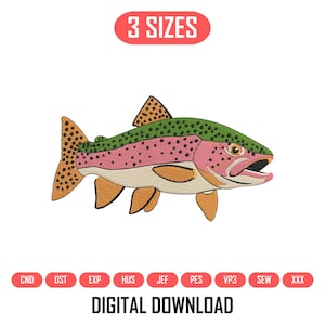 Rainbow Trout Embroidery Design, Realistic Fish, Fly Fishing Pattern (Digital Download)