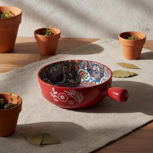 Bohemian Handle Bowl | Ceramic Tableware | Soup Serving Dish | Decorative Kitchen