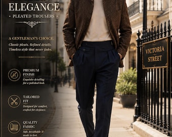 Vintage High Waist Pleated Trousers, Tailored Menswear Slacks, Hollywood Style