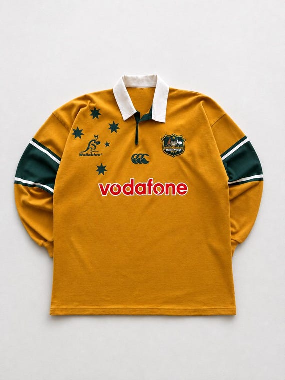 Vintage Australia Rugby Jersey Yellow Long Sleeve Rugby Shirt 00s Retro Sportswear Sweatshirt