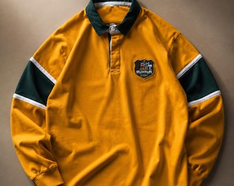 Vintage Australian Rugby Jersey Yellow Green Long Sleeve Rugby Shirt Retro Sportswear