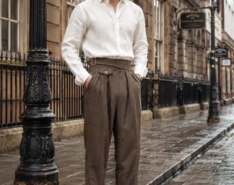 1900s Gurkha Wool Trousers | High Waisted Pleated Military Pants for Men | Vintage Dress Slacks