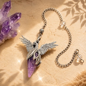 Amethyst-Pendel, Engelsflügel-Pendel, Anhänger aus natürlichem Heilstein, Wahrsageinstrument, Reiki-Chakra-Geschenk, Meditationskristall