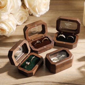 Personalized Walnut Wedding Ring Box, Wooden Ring Storage, Engraved Ring Bearer Box, Double Ring Box, Engagement Ring Box, Anniversary Gift