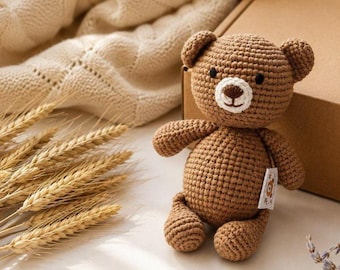Hand-Crocheted Cotton Teddy Bear | Amigurumi Baby Toy, Nursery Decor