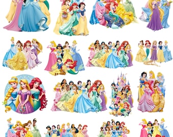 Princess PNG Cliparts Bundle, Princesses PNG Cartoon Sublimation Cliparts, all Princesses Birthday Themed Clip Bundle PNG Collection belle