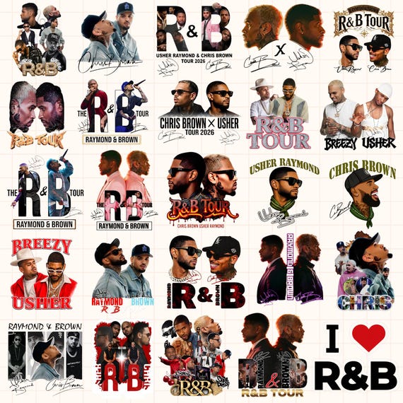 Chris Brown Usher Raymond R&B Tour PNG File, Hip Hop Singer T-Shirt Design, ,Chris Brown and Usher R B Tour 2026 PNG , Usher and Chris Brown