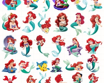 The Little Mermaid PNG Bundle, Ariel Clipart Set, Mermaid Princess PNG, Ocean Princess Clipart, Transparent PNG Digital Download