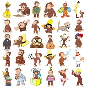 Neugieriger George Affe SVG PNG, Designs einfach zu verwenden, Cartoonfiguren, Neugieriger George PNG Clipart-Bundle, Geburtstagsparty
