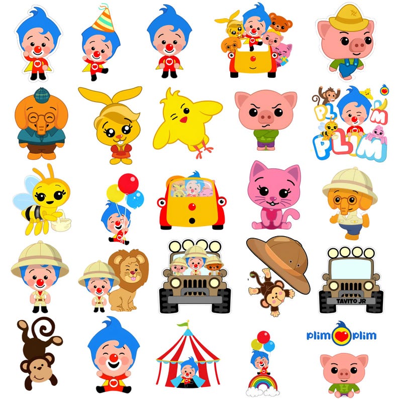Plim Plim PNG Bundle, Kids Cartoon Characters Clipart (Digital Download) image 1