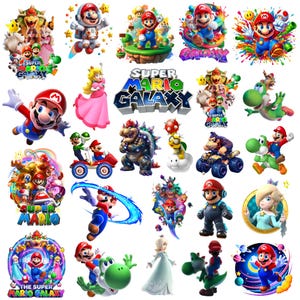 Super-Mario Galaxy PNG Bundle, Mario Galaxy High Quality PNG Images ,Mario Movie PNG, Luigi, Yoshi, Rosalina, Mario Movie Birthday Cliparts