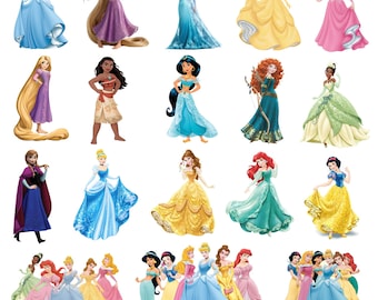 Princess PNG Cliparts Bundle, Princesses PNG Cartoon Sublimation Cliparts, all Princesses Birthday Themed Clip Bundle PNG Collection belle