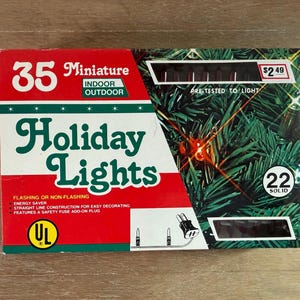1991年製 ヴィンテージ レッド ミニ クリスマスライト | 35個入り 屋内・屋外用ストリングライト (オリジナルボックス入り)