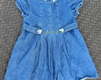 Y2K-denimjurk meisjes maat 4 geborduurde bloemen pofmouw Cottagecore