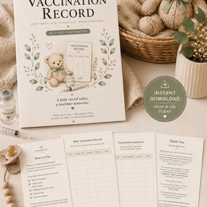 Baby Vaccination Record, Immunization Tracker & Vaccine Log Printable