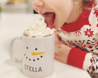 Personalized snowman kid mug, Child size mug, hot cocoa mug, mug for kids, ceramic mug, 11 oz muG