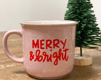 Merry & bright mug, mug for Christmas, custom marble campfire mug, holiday mug, Custom coffee mug, personalized coffee mug