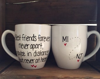 Best friends mug set , long distance best friends, long distance friends mugs, gift for friend