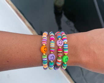 Rainbow clay bracelet, smiley face bracelet, happy bracelet, colorful bracelet