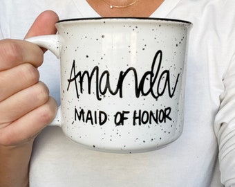 Bridal party mug, bridesmaid campfire mug, Custom coffee mug, personalized coffee mug, maid of honor mug, wedding mug, design your own mug