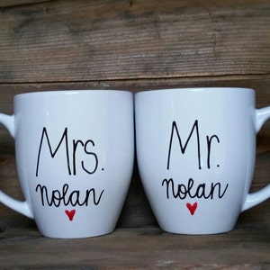 His and hers mugs, wedding mugs, mr. And mrs. Mugs, engagement mugs, mugs for bridal shower, wedding mug set, bridal shower gift, image 1