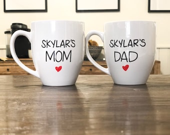 Mom and Dad mugs, New Parents mugs,  his and her mug set,  mug for him and her, baby shower gift, new baby gift