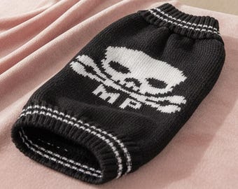 Black Skull Dog Sweater | Small Pet Costume | Knitted Warm Outfit | Puppy Halloween Clothes