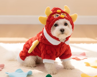 Red Dragon Dog Costume, Warm Puppy Outfit, Funny Pet Clothes, Holiday Wear