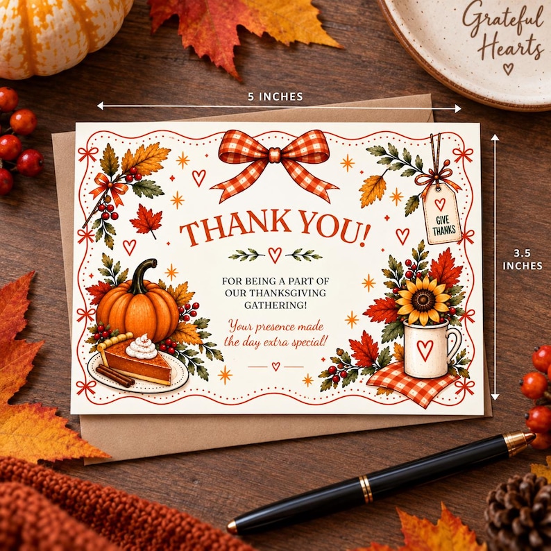 Thanks Card Layout Editable Thanksgiving Thank You Card Template Printable Thanksgiving ...