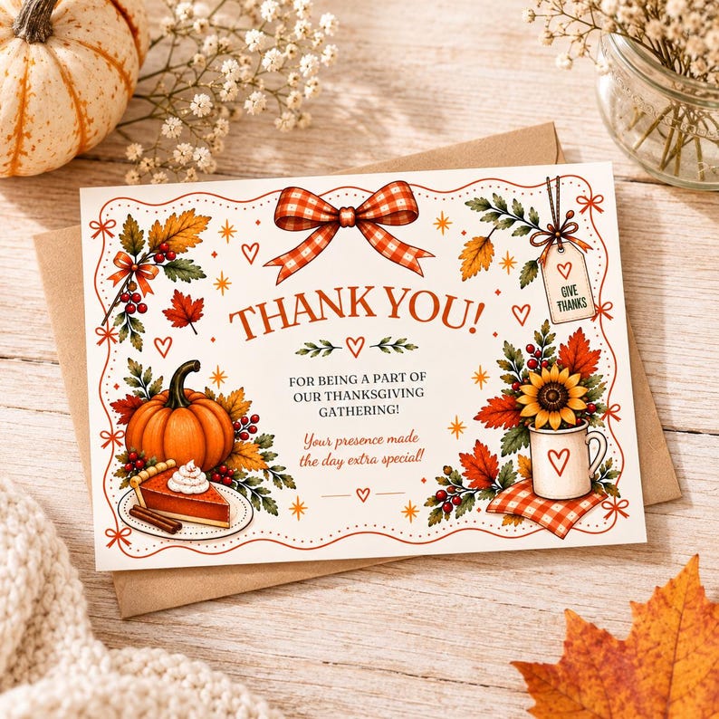 Thanks Card Layout Editable Thanksgiving Thank You Card Template Printable Thanksgiving ...