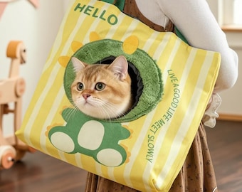 Handmade Pet Carrier Tote Bag, Cat & Small Dog Travel Tote, Cute Animal Shoulder Bag, Washable Pet Transport Bag Gift