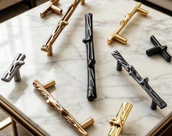 Organic Tree Branch Cabinet Pulls | Modern Twig Drawer Handles | Gold, Black, Silver Hardware