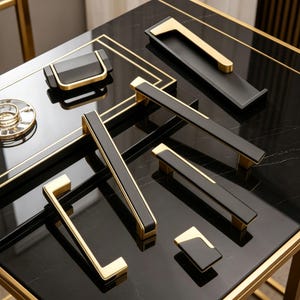 Modern Black and Gold Cabinet Pulls | Sleek Zinc Alloy Drawer Handles for Kitchen & Furniture