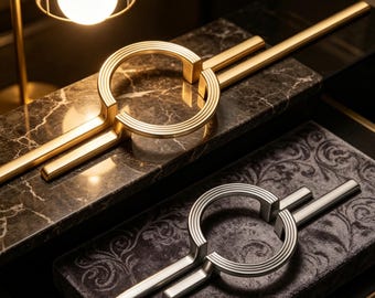 Art Deco Split Circle Cabinet Pull, Mid-Century Modern Zinc Alloy Handle, Gold Minimalist Hardware