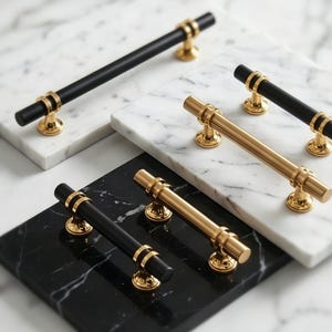 Moderne zwart-gouden kastgrepen | Slanke roestvrijstalen ladegrepen | Minimalistische T-barknoppen
