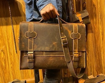 Handgemachte Vintage Leder Aktentasche Messenger Bag