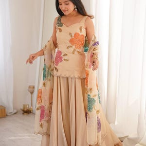 organza dress designs indian Hand-Painted Indian Suit: Blue Rose Viscose Organza Dress