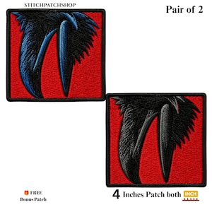 Schwarzer Rabe, gestickter Aufnäher, gotisches blau-schwarzes Vogelmotiv, Stoffapplikation, Aufnäher für Jacken, Rucksäcke und Kleidung, 2er-Pack